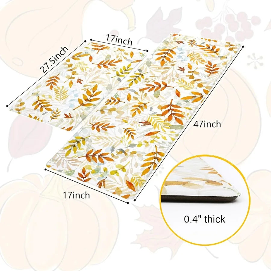 Fall Anti Fatigue Kitchen Mat 2 Pcs Autumn Yellow Orange Leaves Maple Leaf Non Slip Cushioned Kitchen Floor Mats Ergonomic