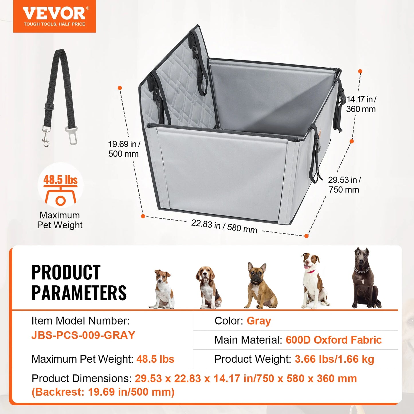 VEVOR Dog Car Seat Waterproof Dog Booster Seat