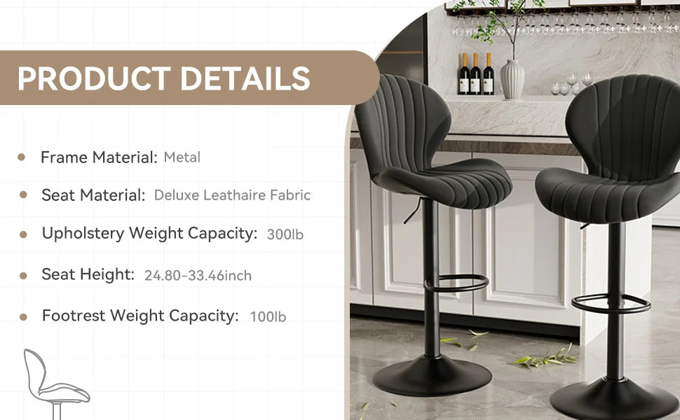 2 Pcs Set Backrest Bar Stools Luxury