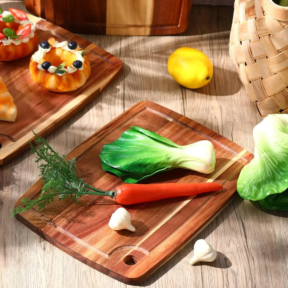 Acacia Wood Cutting Board, 14x10 Inches, Reversible Kitchen Chopping and Serving Tray