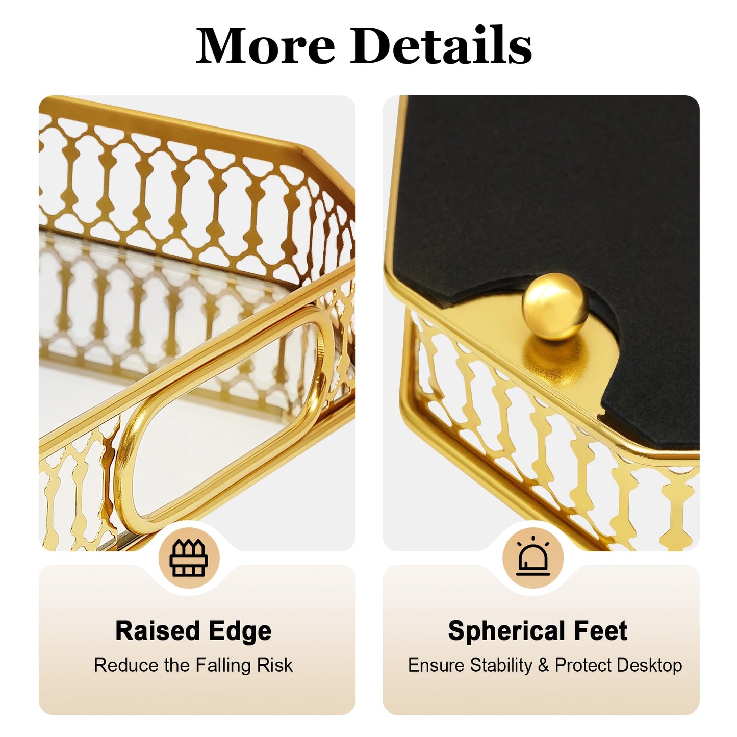 Gold Decorative Tray Rectangular Desktop Serving Vanity Tray Modern Iron Glass Electroplated Tabletop