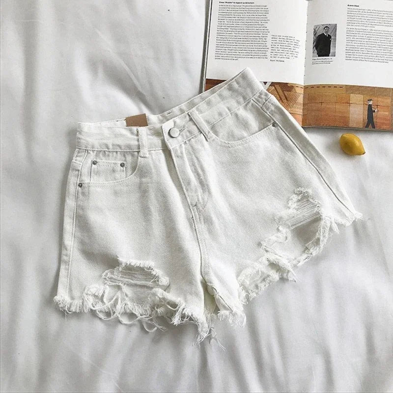 Korean Denim Holes Shorts For Women  Fashion High WaistWide Leg Short Jeans