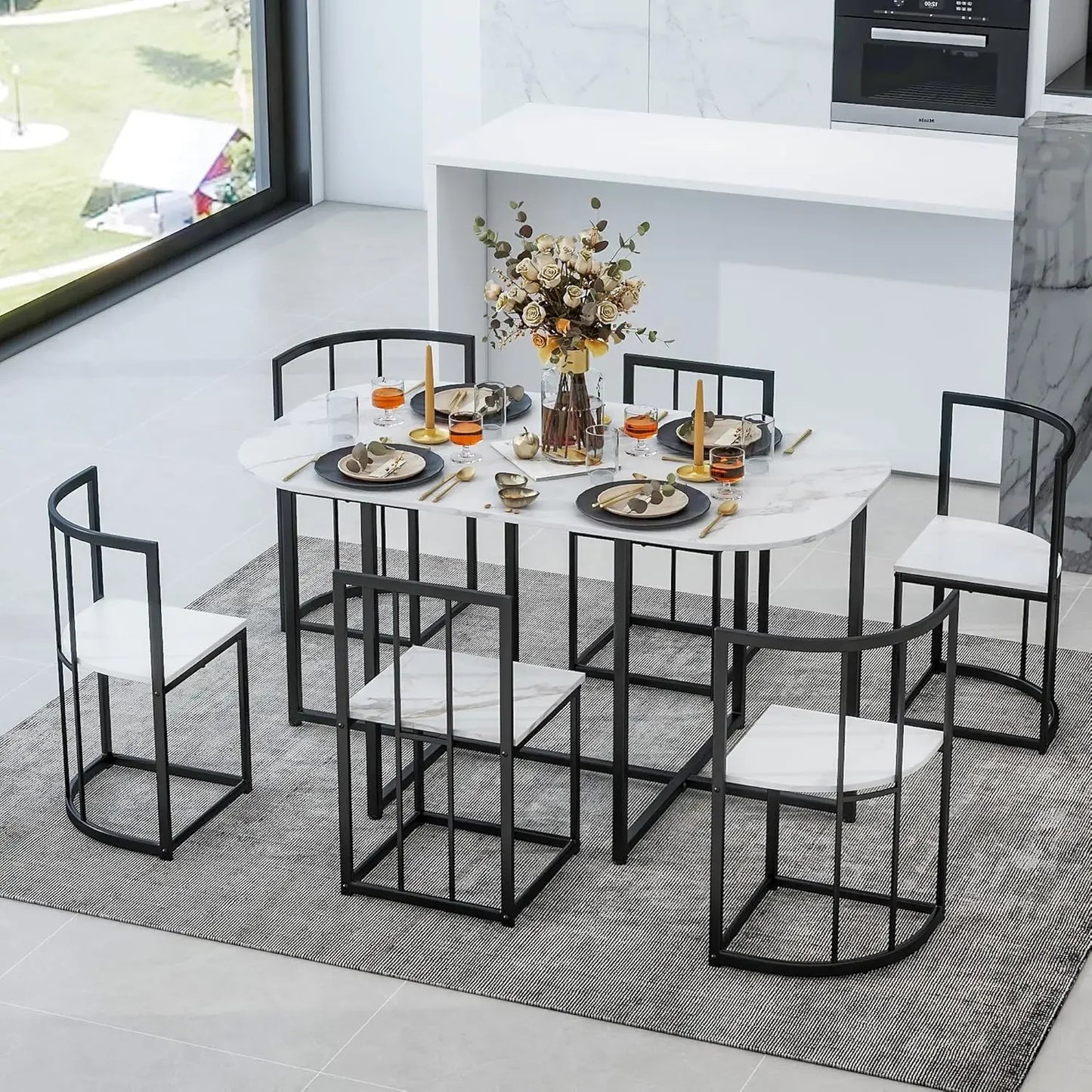 Modern 7 Piece Dining Room Table and Chairs