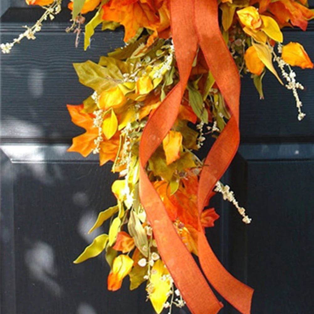 Thanksgiving Farmhouse Wreath Autumn Scene Decor Maple Leaf Artificial Wreath