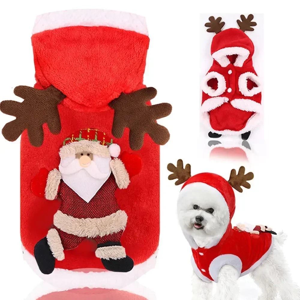 Dog Christmas Clothes Winter Warm Pet Clothes for Small Medium Dogs Elk Santa Claus Dog Cats Coat Hoodies