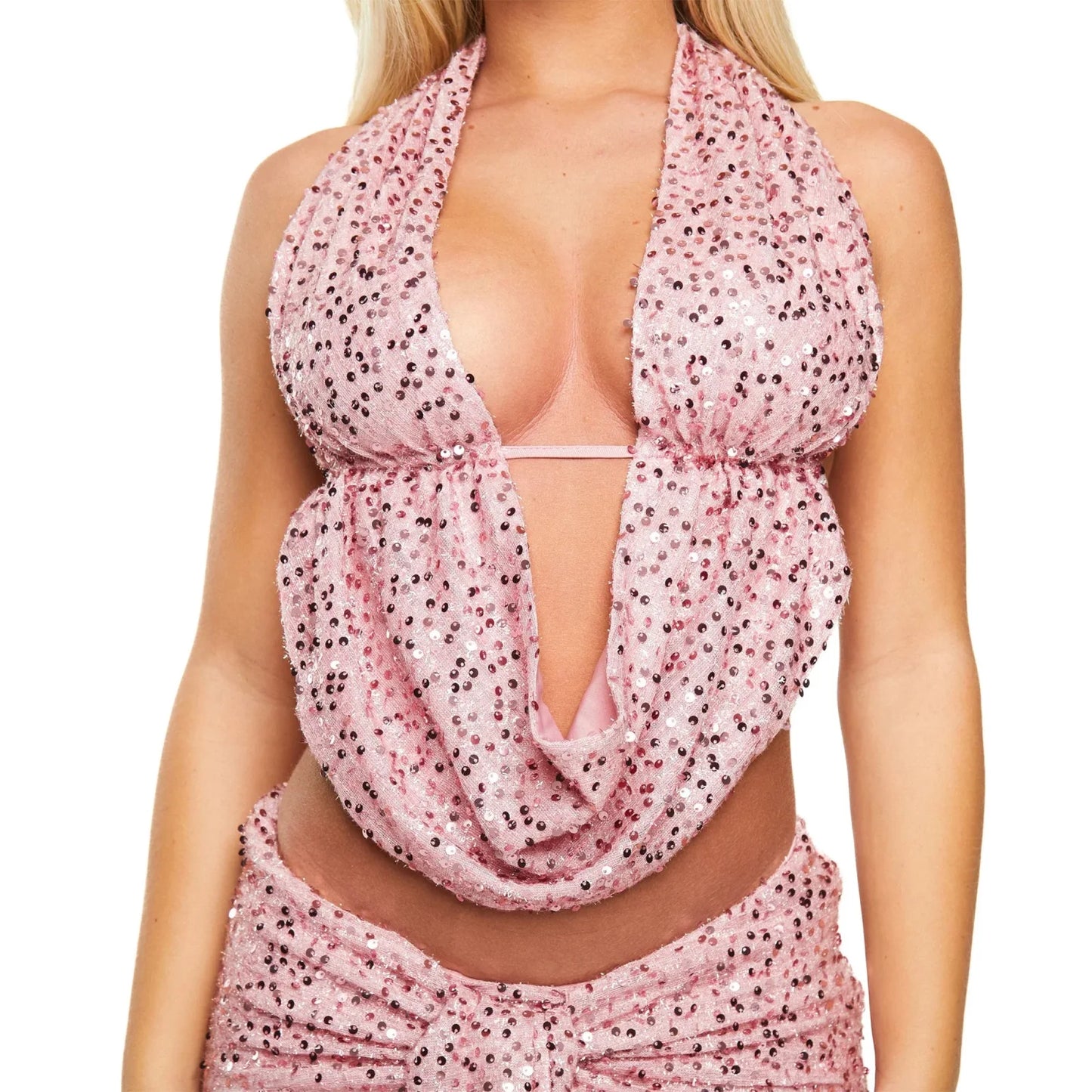 Women s Sparkling Sequins Halter Neck