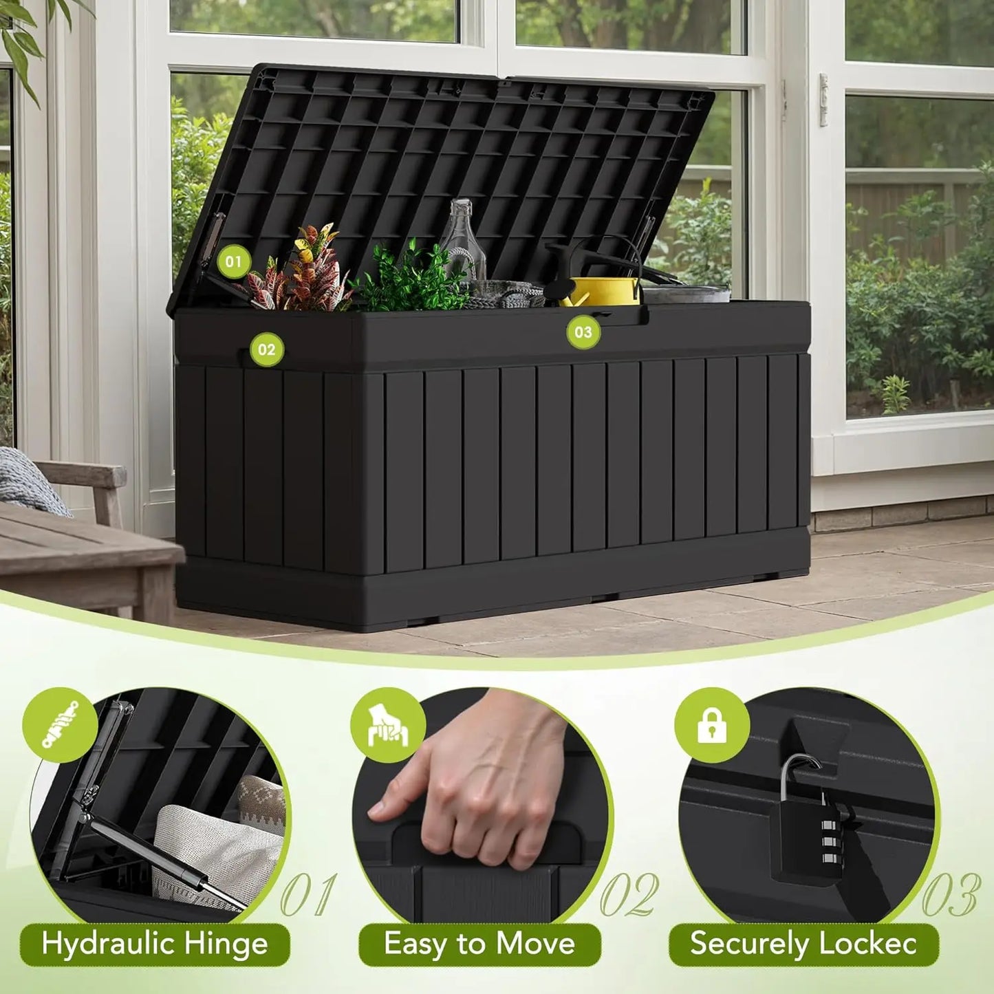78 Gallon Waterproof Outdoor Storage Box with Lockable Lid, Patio Furniture Bench for Garden Tools and Pool Supplies