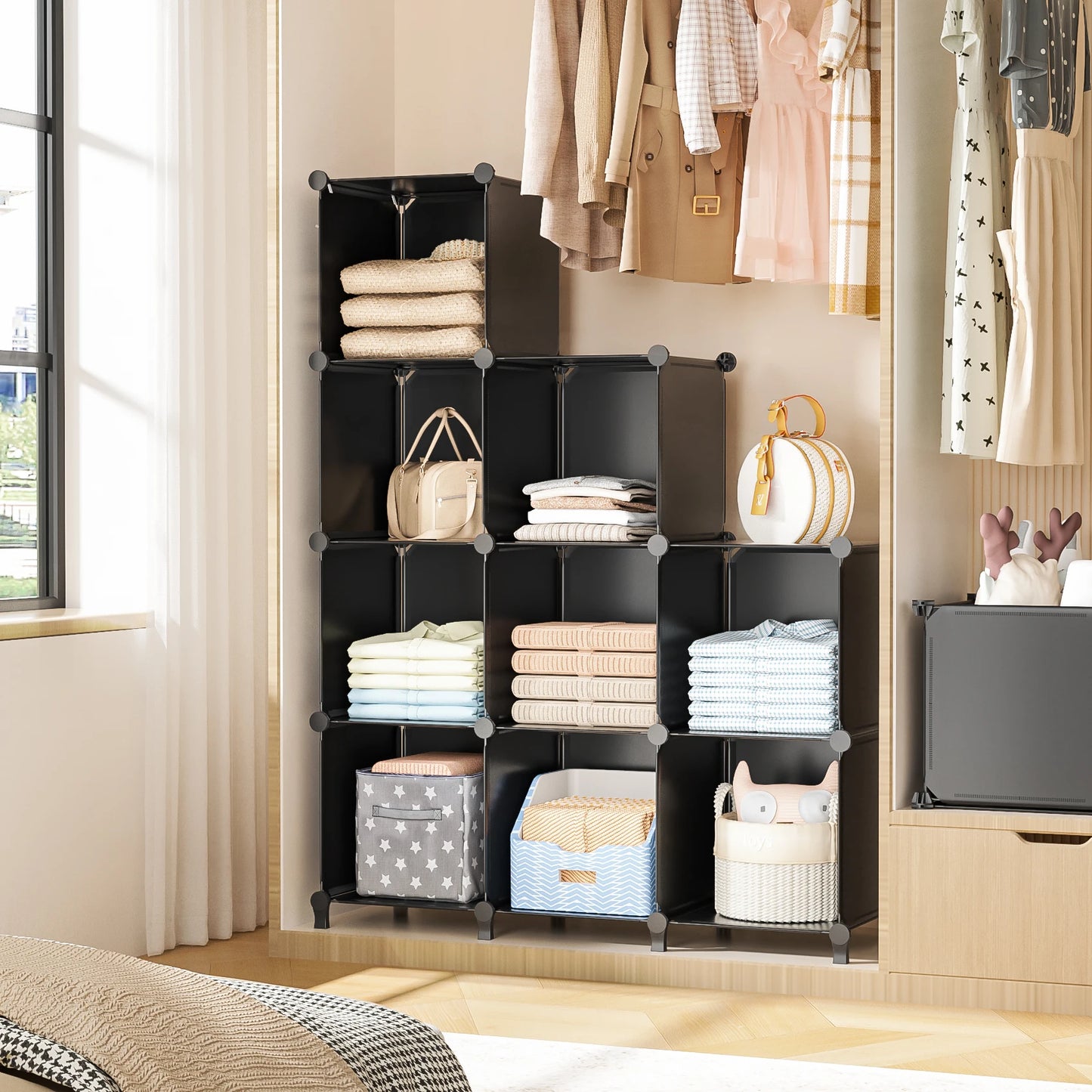 Closet Organizer, 9 Cube Closet Organizers and Storage,DIY Stackable Clothes Organizer Shelving,Cube Storage Organizer