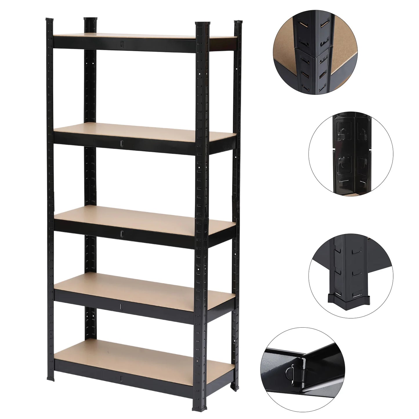 5 Tier Heavy Duty Metal Shelving Rack Unit Garage Storage Shelf Black
