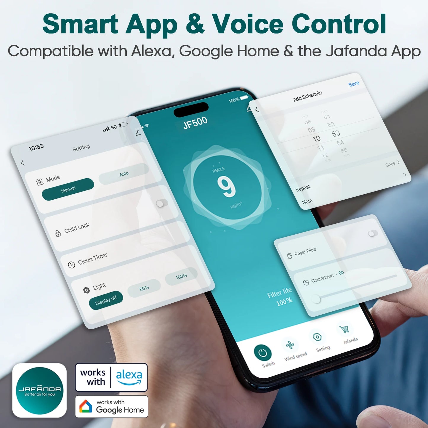 Air Purifiers for Home Large Room Up To 2105ft², 4× True HEPA Filter, 0.66lbs Activated Carbon Remove Dust Smoke Odor