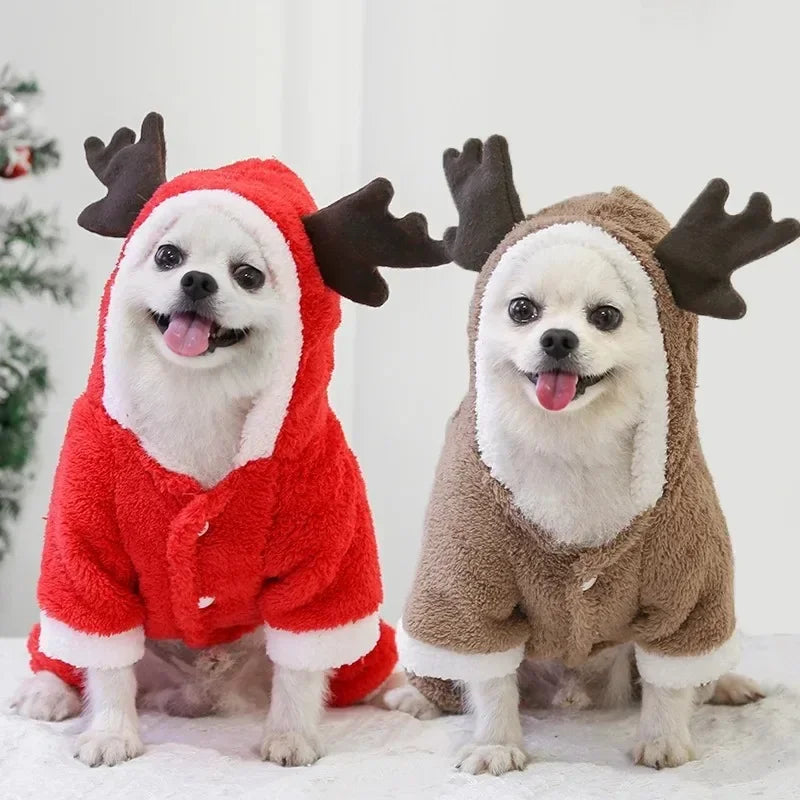 Dog Christmas Clothes Winter Warm Pet Clothes for Small Medium Dogs Elk Santa Claus Dog Cats Coat Hoodies