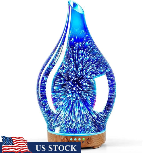 Handmade Glass Oil Diffuser 3D Aromatherapy Ultrasonic Humidifier Color Changing
